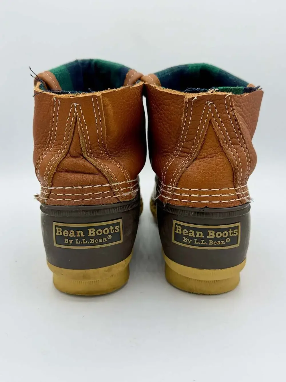 L.L.Bean Bean Boots Women 7.5 Brown Leather Duck Boots Plaid Modified Ankle